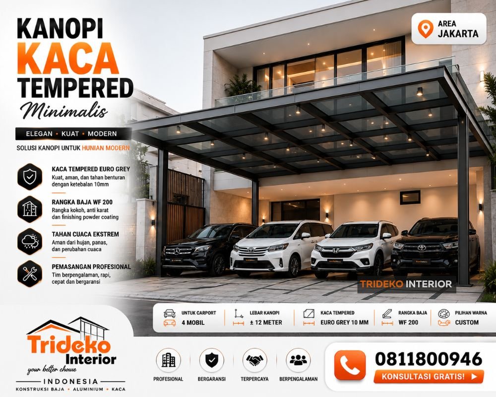 Harga kanopi kaca per meter Trideko