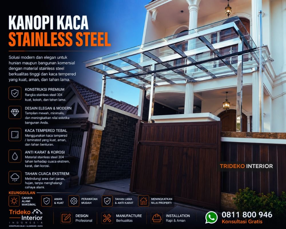 Kanopi Kaca Stainless Steel 1 Kanopi Kaca Stainless Steel Jakarta