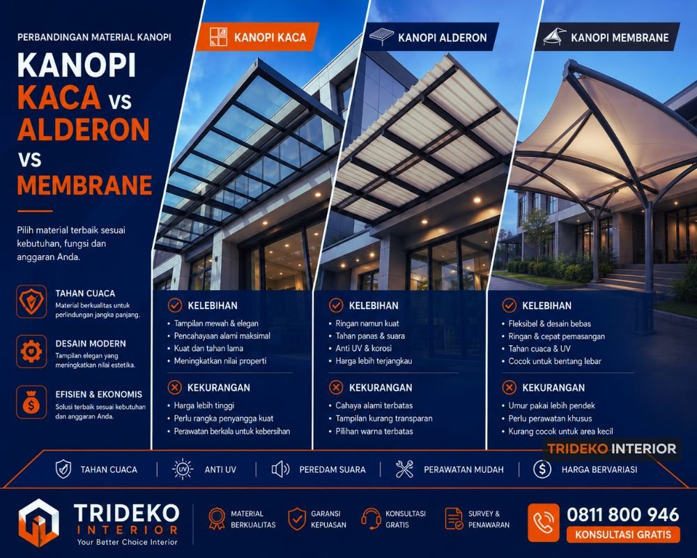 Kanopi Kaca vs Alderon vs Membrane jakarta