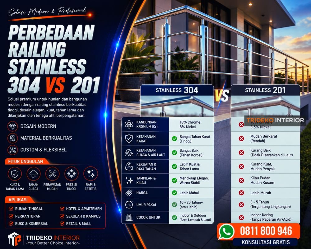 Perbedaan Railing Stainless 304 vs 201