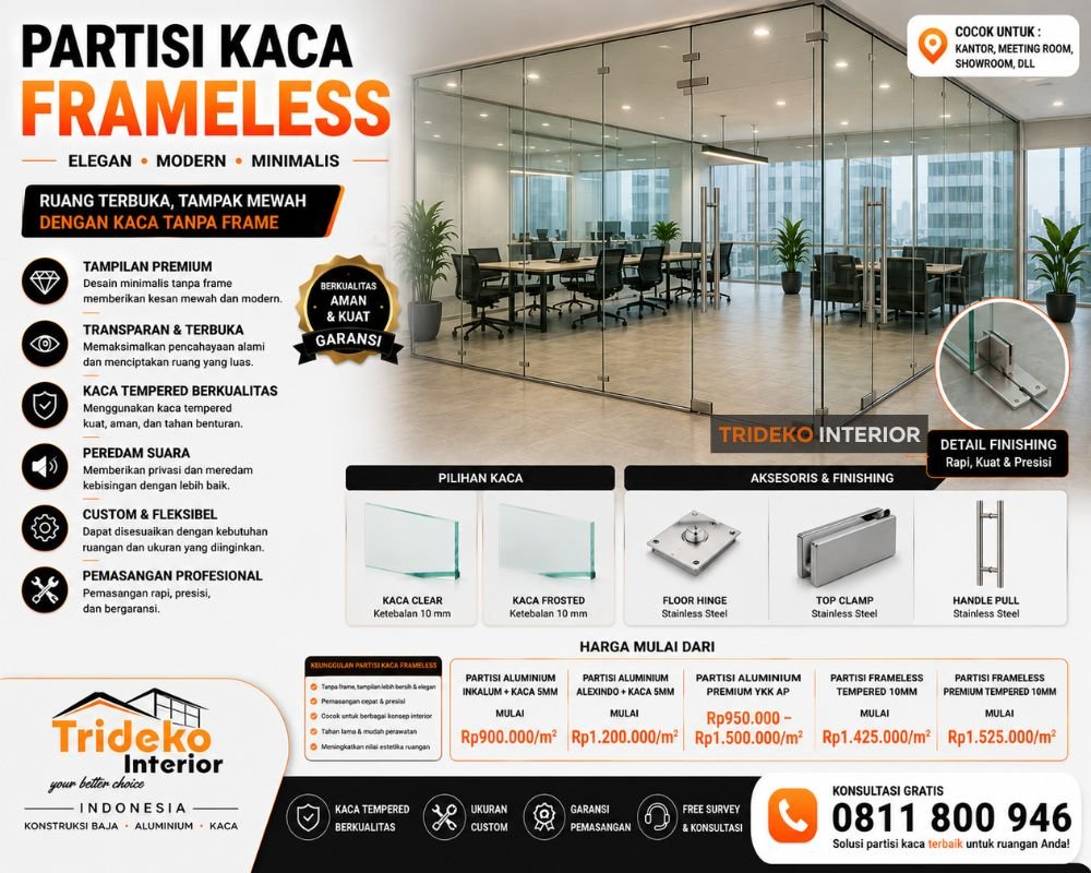 partisi kaca frameless