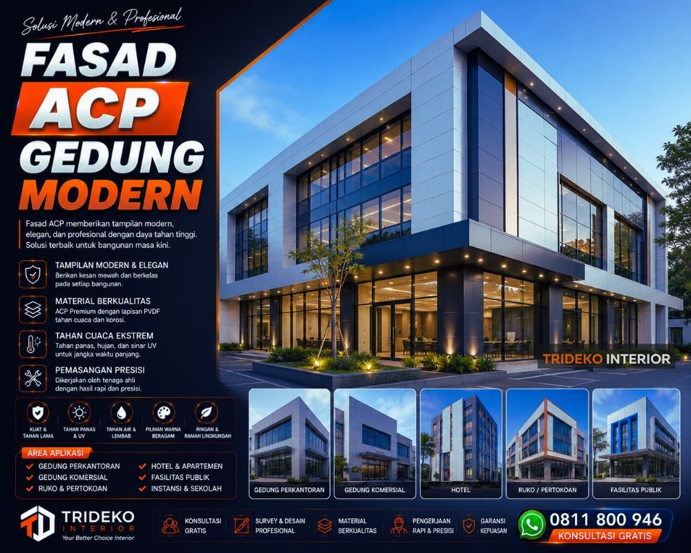 Pemasangan Facade ACP Gedung Modern