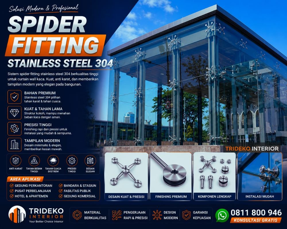 Spider Fitting Stainless Steel 304 Untuk Fasad Kaca