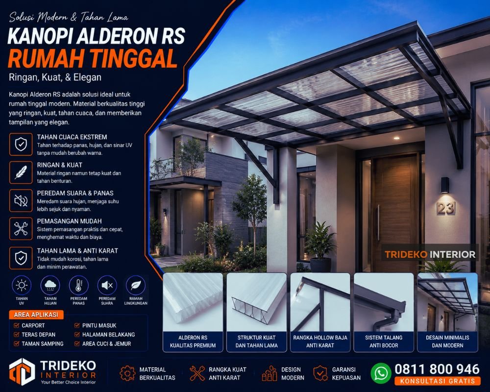 Kanopi Alderon Polycarbonate Tahan Cuaca UV