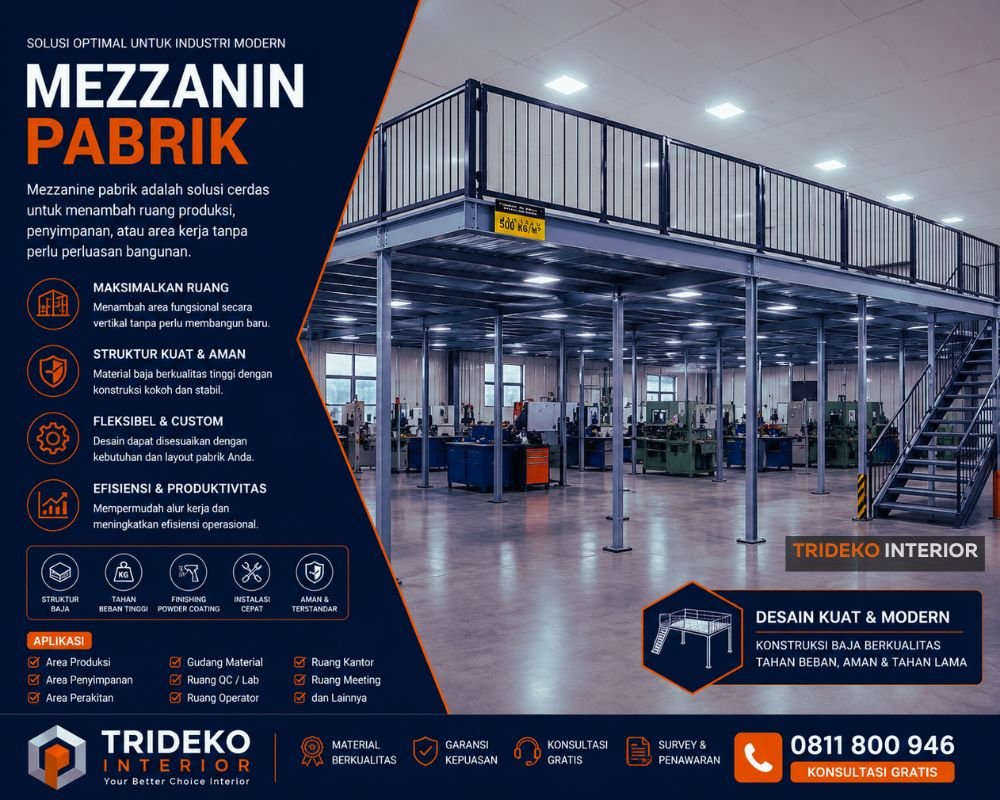 Mezzanine + Tangga Akses Mezzanine Baja dengan Tangga Akses dan Railing Safety Bandung