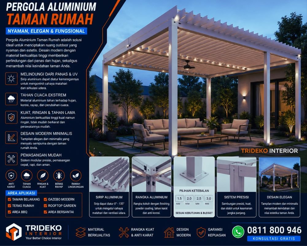 Pergola Aluminium Modern Untuk Taman Dan Outdoor