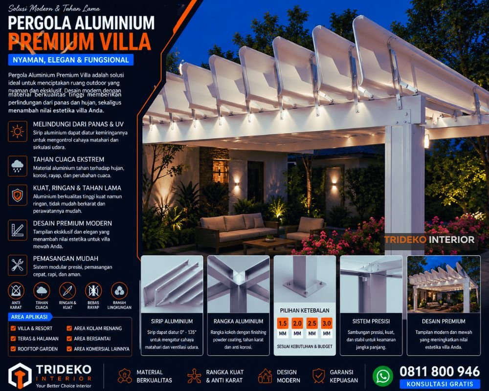 Pergola Aluminium Untuk Rooftop Dan Teras Lantai Atas