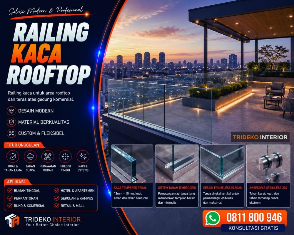 Railing Kaca Rooftop Cikarang