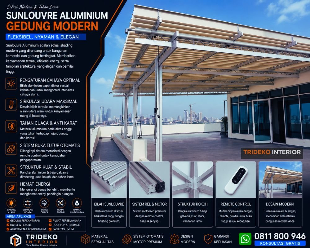 Sunlouvre Aluminium Bilah Manual Untuk Fasad