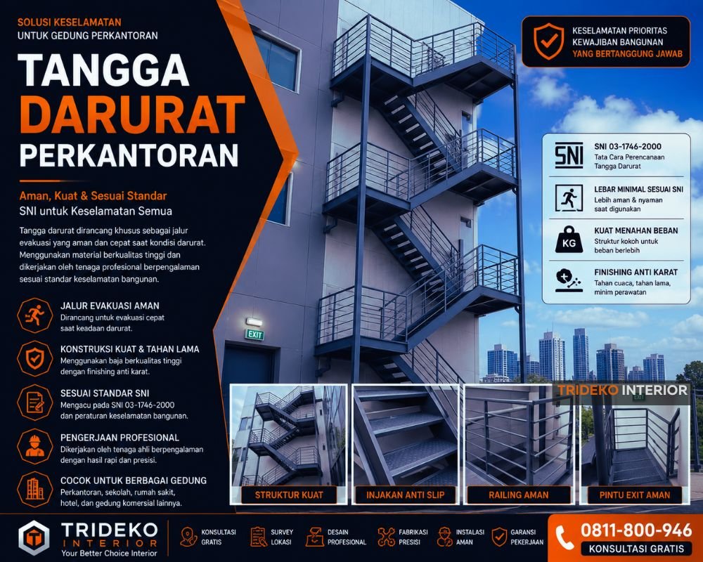 Tangga darurat baja pabrik multinasional kawasan industri Batamindo FTZ standar internasional