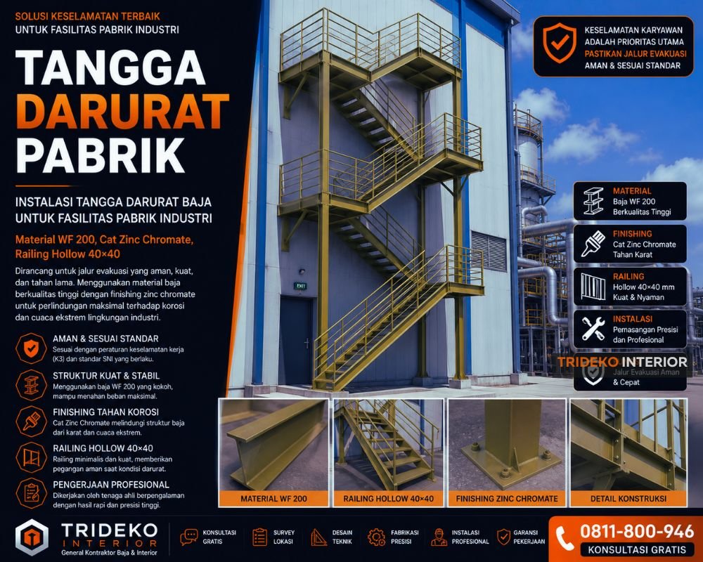 Tangga darurat apartemen tower Batam SLF BP Batam standar FTZ developer